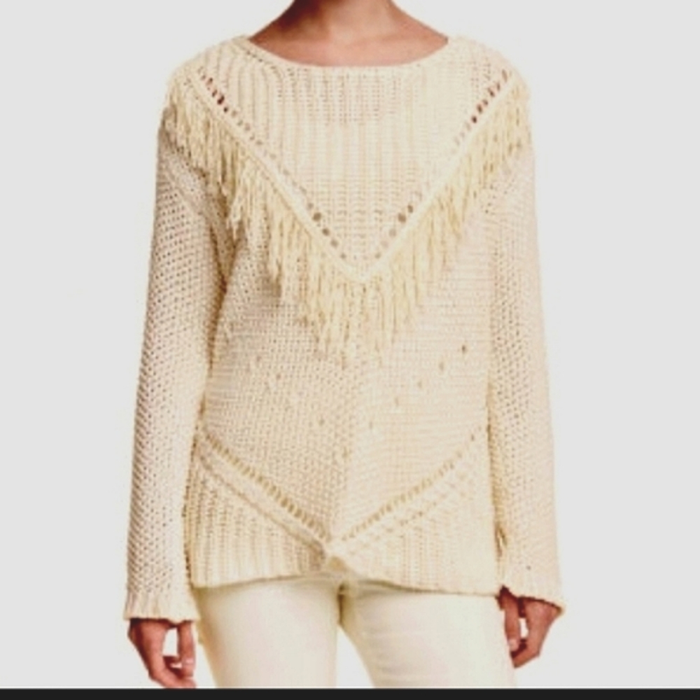 H&M Oversized Cream Fringe Sweater--Small